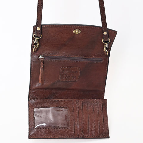 American Darling Hand Tooled Floral Carved Genuine Leather Small Cross body Bag
