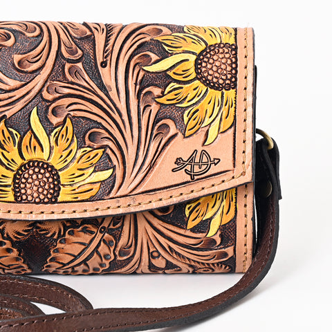 American Darling Hand Tooled Floral Carved Genuine Leather Small Cross body Bag