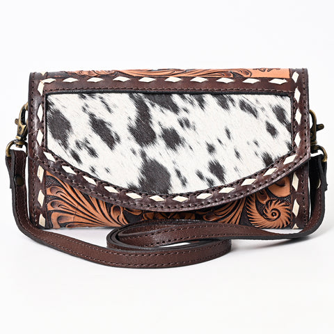 American Darling Hair-On Cowhide Buck Stitched Small Cross body Bag Hand Tooled Genuine Leather