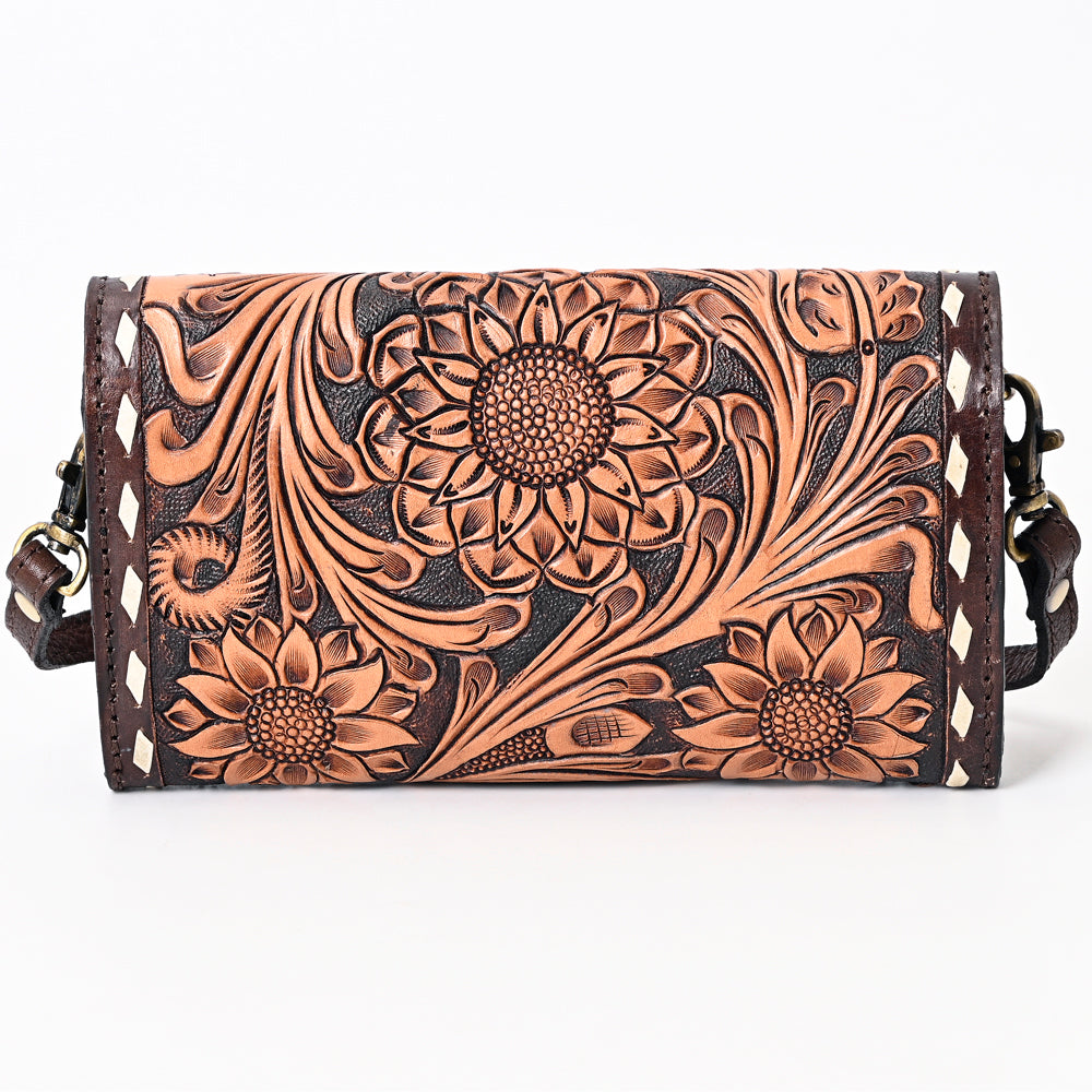 ADBGA384 Hair-On Hide & Tooled Leather Western Wallet Crossbody with Whipstitch Detail