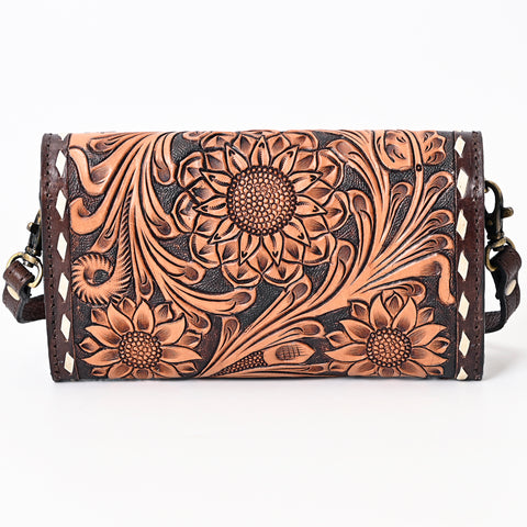 American Darling Hair-On Cowhide Buck Stitched Small Cross body Bag Hand Tooled Genuine Leather