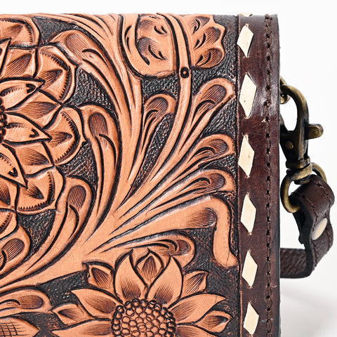American Darling Hair-On Cowhide Buck Stitched Small Cross body Bag Hand Tooled Genuine Leather