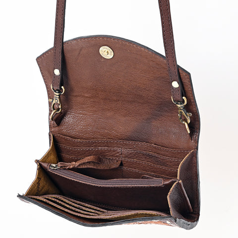 American Darling Hair-On Cowhide Buck Stitched Small Cross body Bag Hand Tooled Genuine Leather