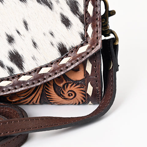 American Darling Hair-On Cowhide Buck Stitched Small Cross body Bag Hand Tooled Genuine Leather