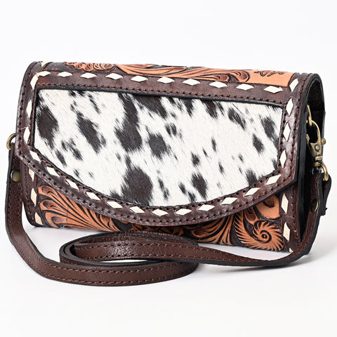 American Darling Hair-On Cowhide Buck Stitched Small Cross body Bag Hand Tooled Genuine Leather