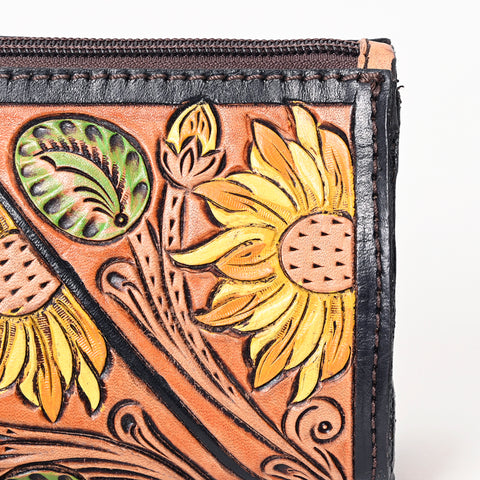 American Darling Hand Tooled Floral Carved Genuine Leather Fringe Wristlet Bag