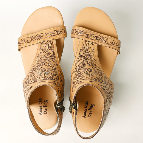 LC-ADFT141A carved genuine leather sandal footwear flip flop