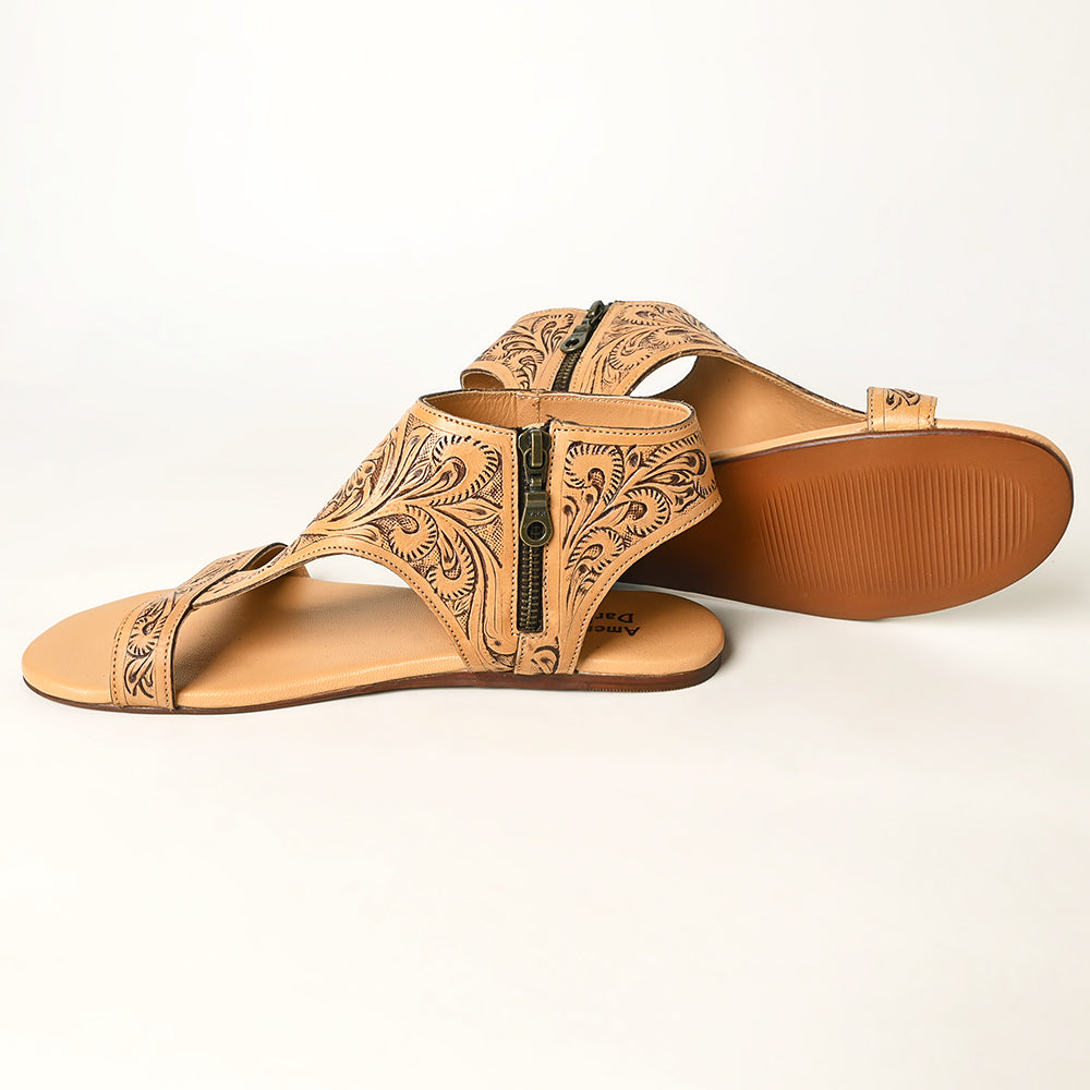LC-ADFT141A carved genuine leather sandal footwear flip flop