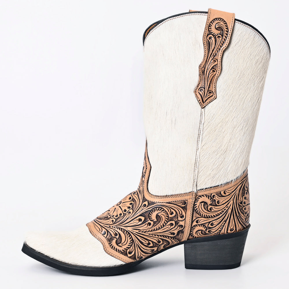 LC-ADFT166B Hand Tooled Hair On Genuine Western Leather Long Boot