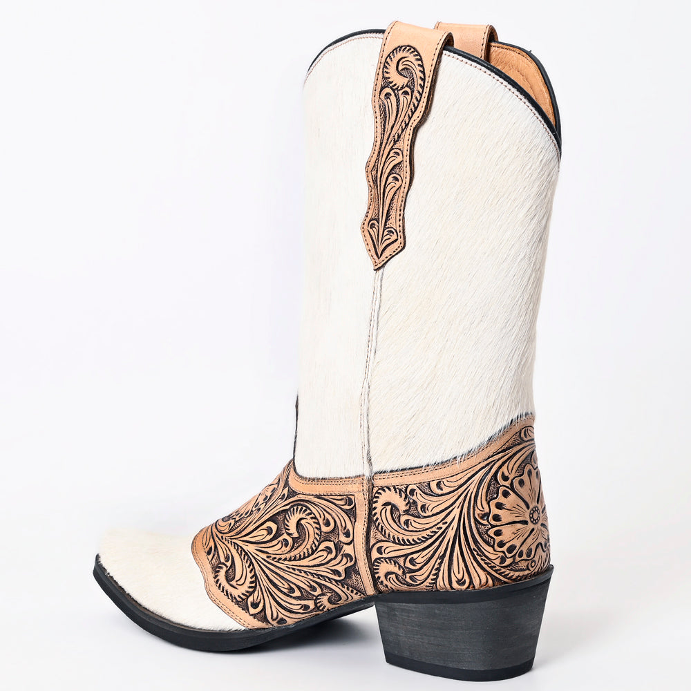 LC-ADFT166B Hand Tooled Hair On Genuine Western Leather Long Boot