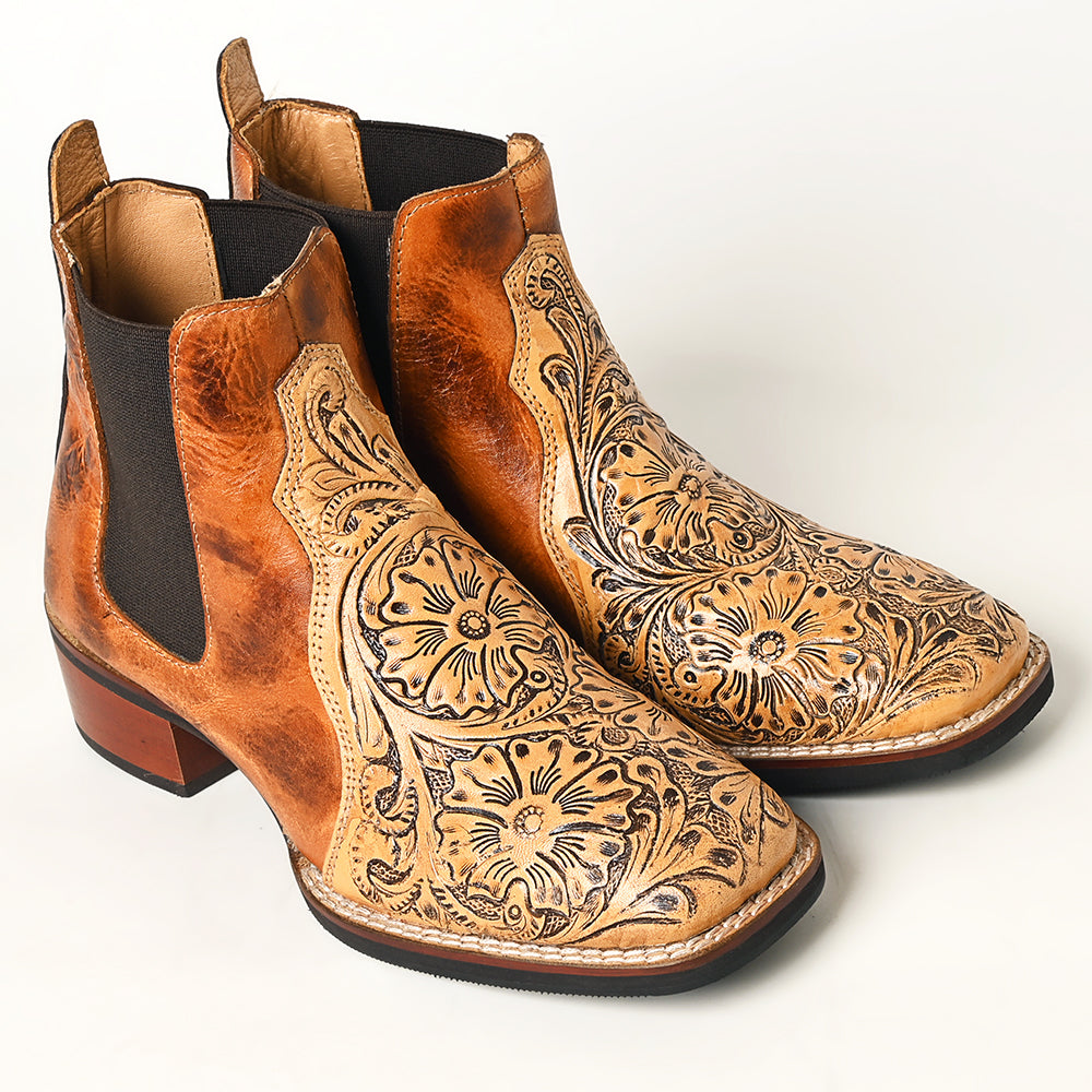 LC-ADFT169 Hand Tooled Genuine Western Leather Riding Ankle Boot