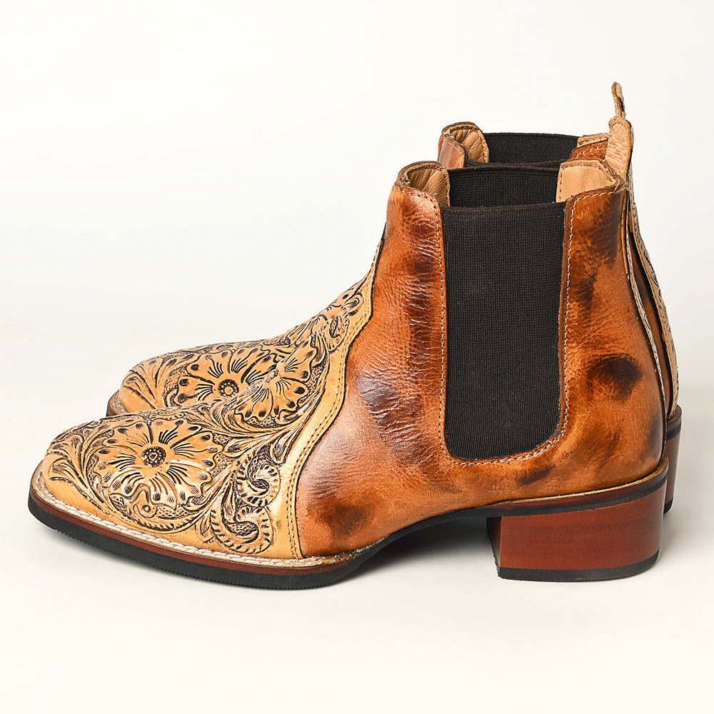LC-ADFT169 Hand Tooled Genuine Western Leather Riding Ankle Boot