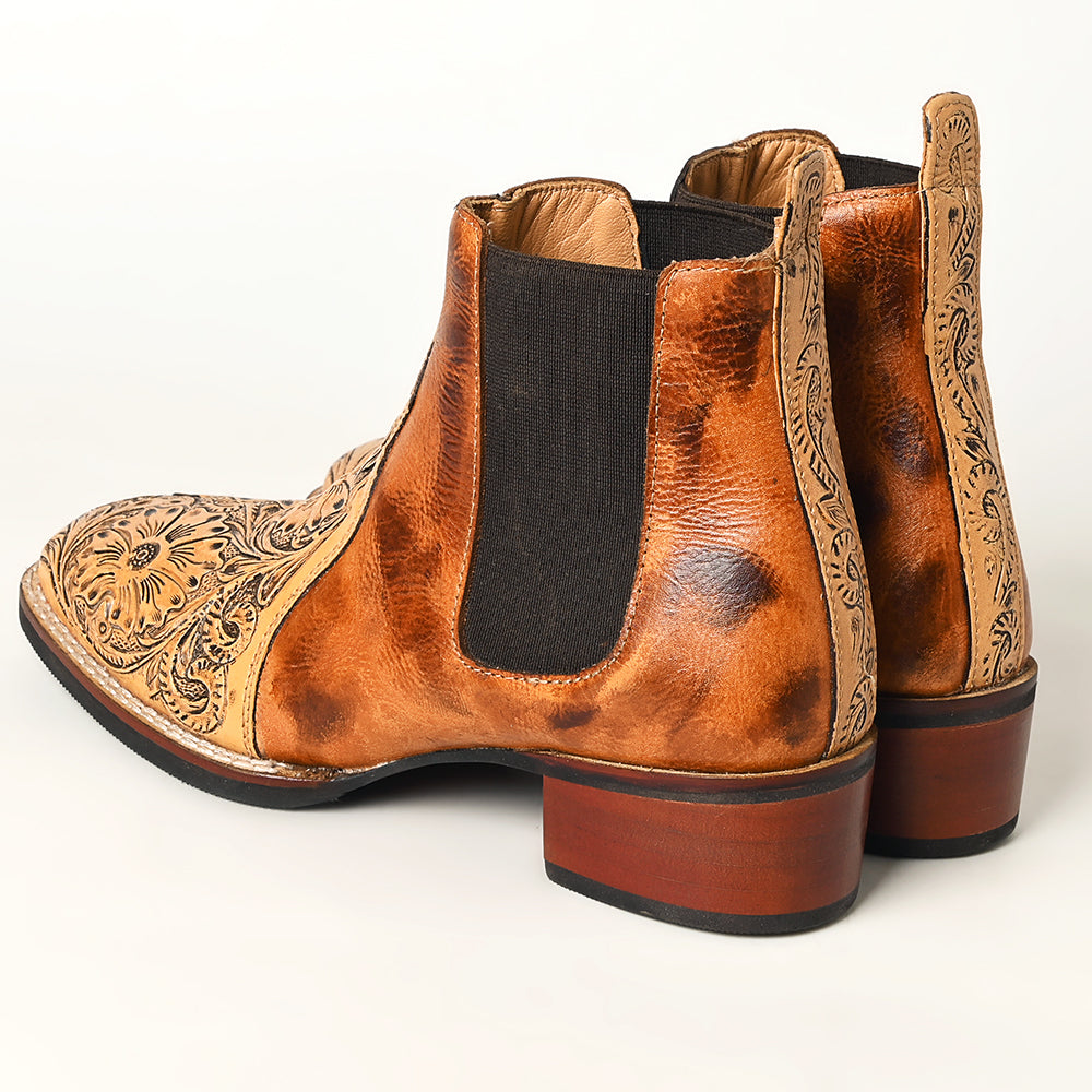 LC-ADFT169 Hand Tooled Genuine Western Leather Riding Ankle Boot