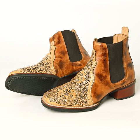 LC-ADFT169 Hand Tooled Genuine Western Leather Riding Ankle Boot