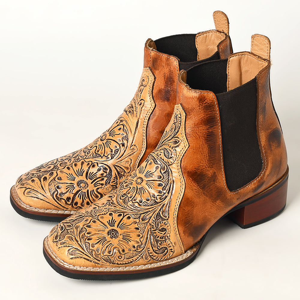 LC-ADFT169 Hand Tooled Genuine Western Leather Riding Ankle Boot