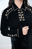 ADSH029 Women's Western Black Velvet Shirt Dress Tunic Ladies Girl Top with Antique Concho Accents