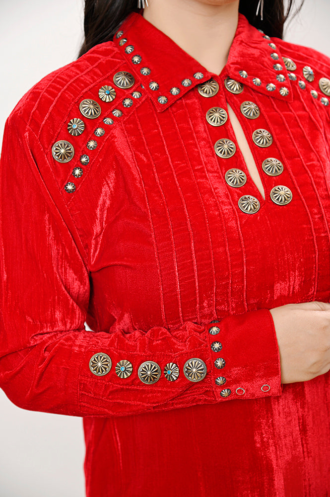 ADSH035 Fabric Women Shirt Dress Tunic Ladies Girl Top