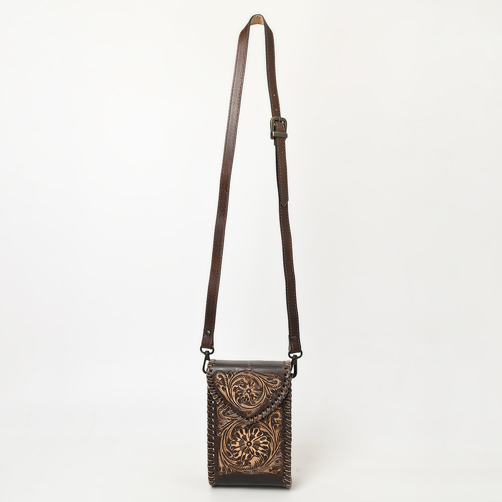 ADBGZ750 Hand Tooled Leather Phone Cellphone Holder - Western Floral Sling Bag