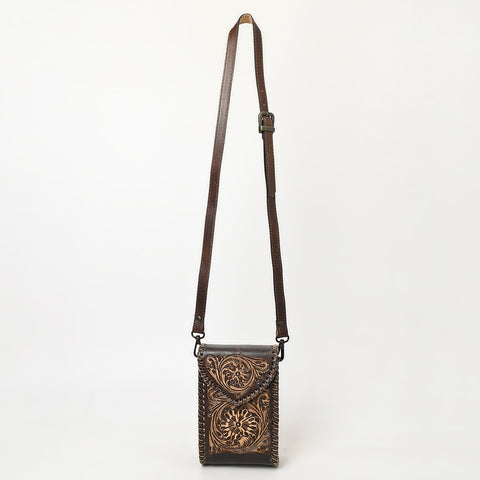 ADBGZ750 Hand Tooled Leather Phone Cellphone Holder - Western Floral Sling Bag