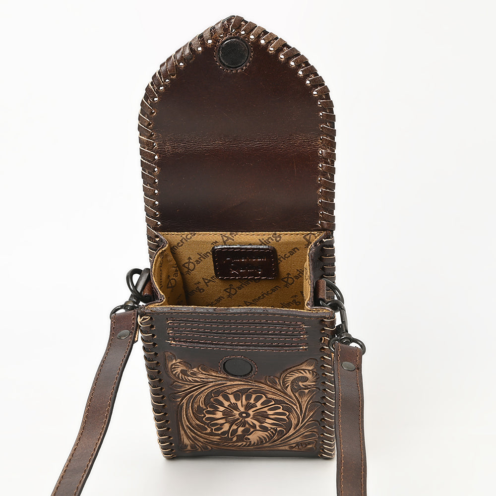 ADBGZ750 Hand Tooled Leather Phone Cellphone Holder - Western Floral Sling Bag