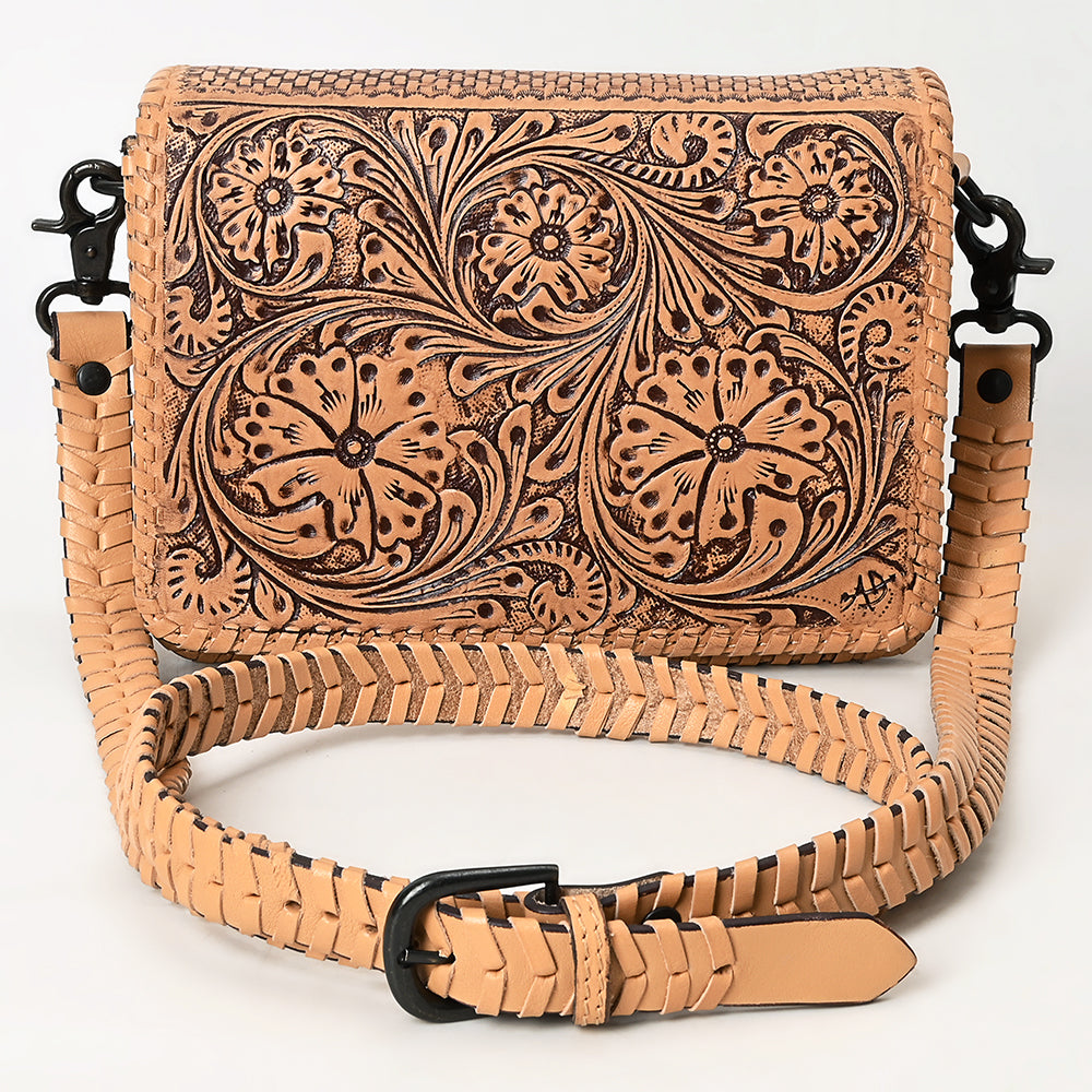 ADBGZ751 Hand Tooled Leather Crossbody Bag - Western Floral Whipstitch Sling