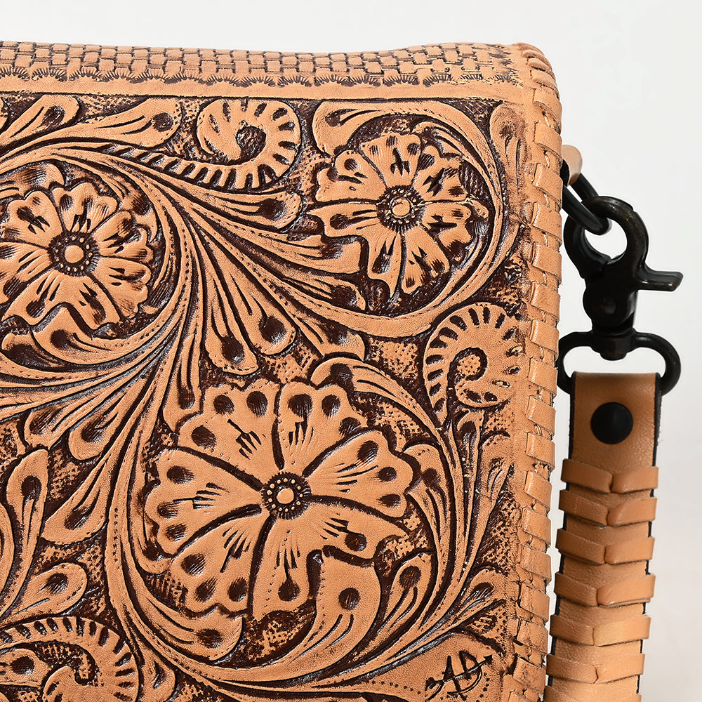 ADBGZ751 Hand Tooled Leather Crossbody Bag - Western Floral Whipstitch Sling