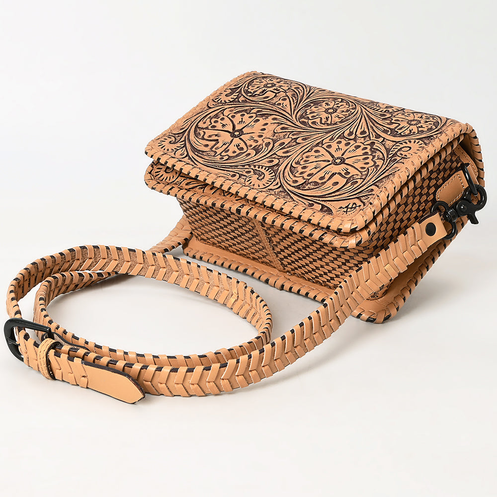 ADBGZ751 Hand Tooled Leather Crossbody Bag - Western Floral Whipstitch Sling