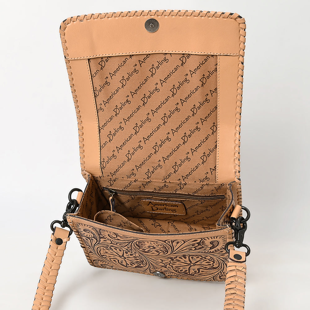 ADBGZ751 Hand Tooled Leather Crossbody Bag - Western Floral Whipstitch Sling