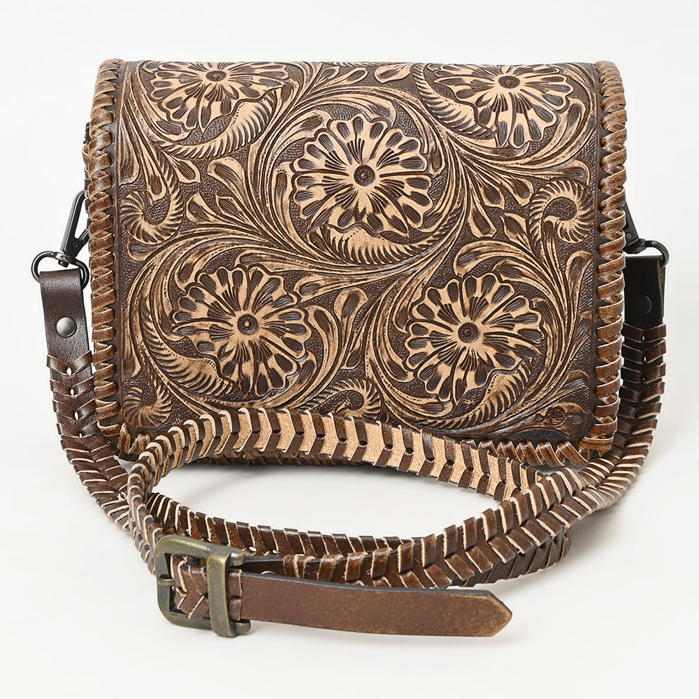 ADBGZ751 Hand Tooled Leather Crossbody Bag - Western Floral Whipstitch Sling
