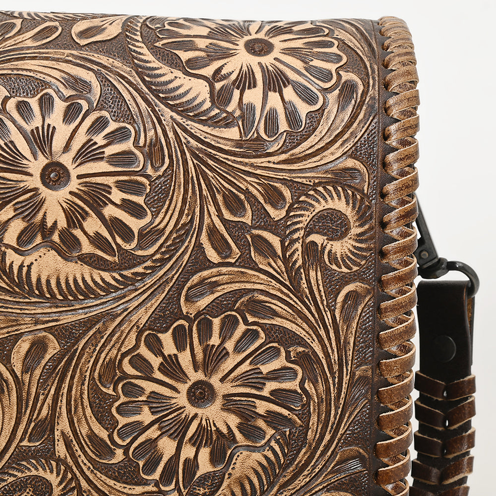 ADBGZ751 Hand Tooled Leather Crossbody Bag - Western Floral Whipstitch Sling