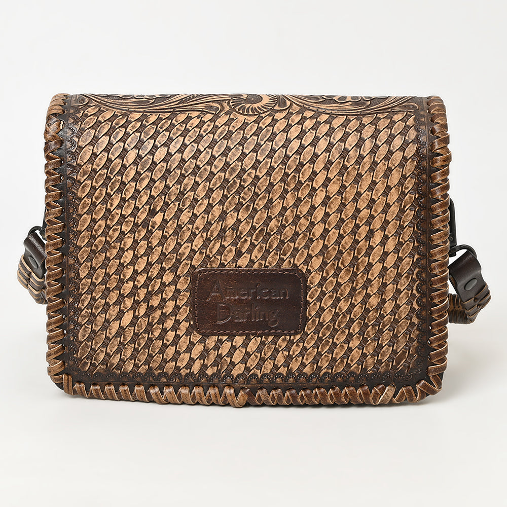 ADBGZ751 Hand Tooled Leather Crossbody Bag - Western Floral Whipstitch Sling