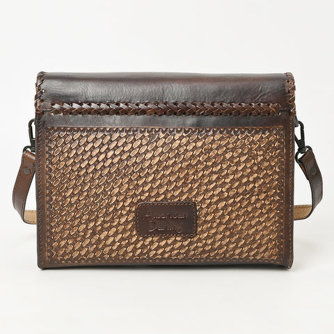 ADBGZ754 Envelope Hand Tooled Leather Wallet Bag - Western Floral Whipstitch Purse