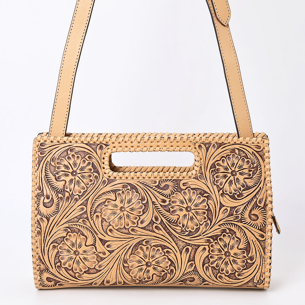ADBGZ755 Hand Tooled Leather Clutch Wallet - Western Floral Cutout Handle Purse