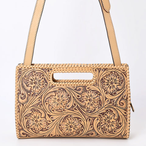 ADBGZ755 Hand Tooled Leather Clutch Wallet - Western Floral Cutout Handle Purse
