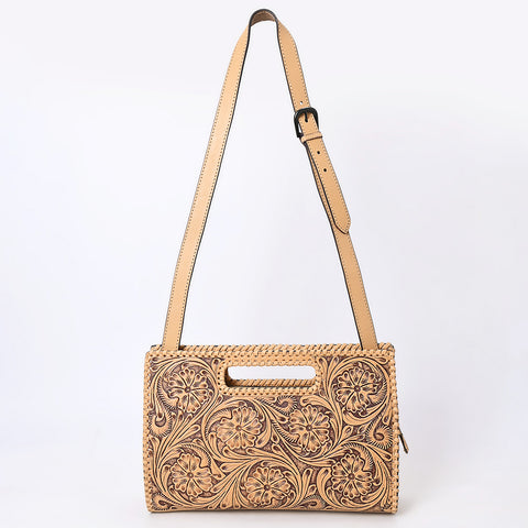 ADBGZ755 Hand Tooled Leather Clutch Wallet - Western Floral Cutout Handle Purse