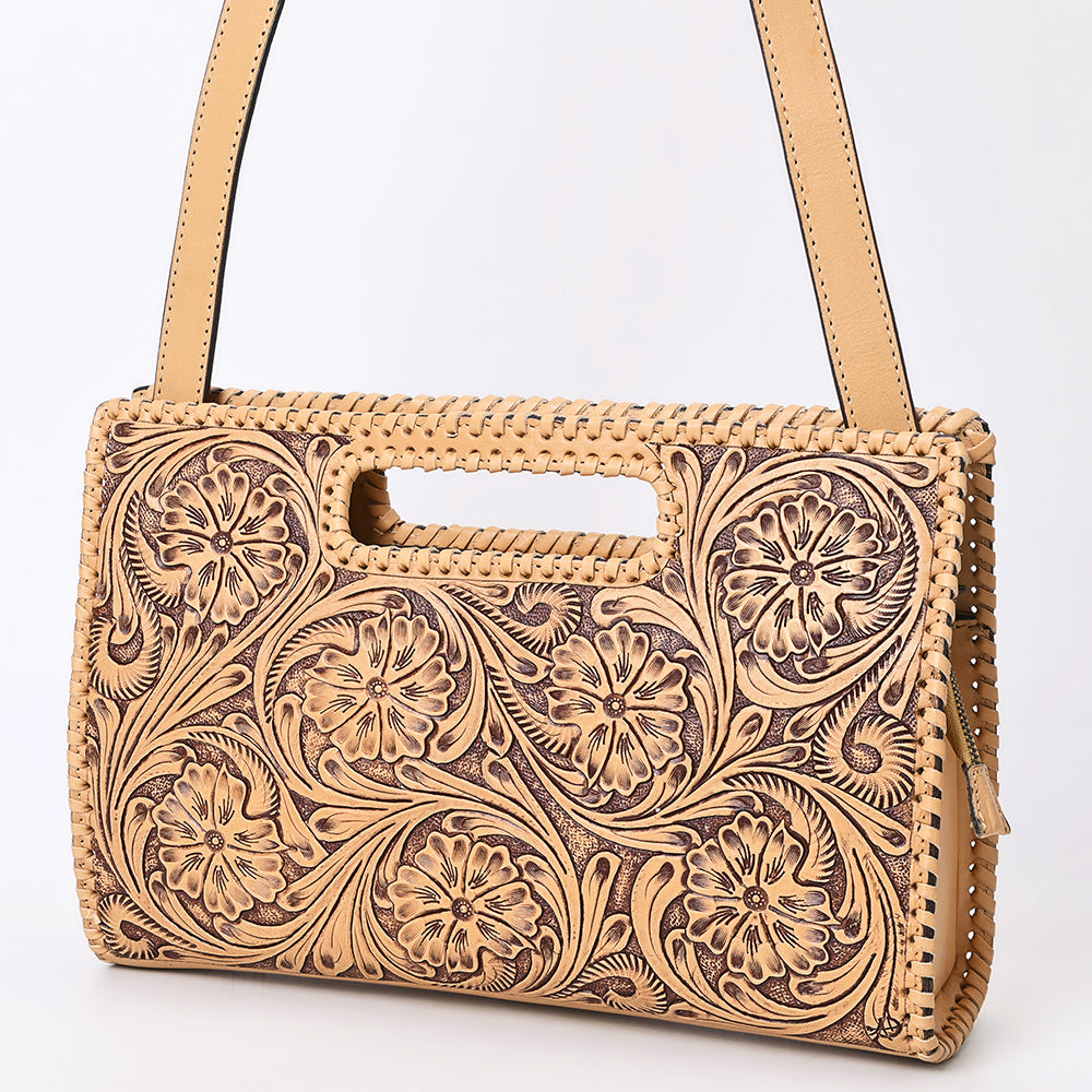 ADBGZ755 Hand Tooled Leather Clutch Wallet - Western Floral Cutout Handle Purse