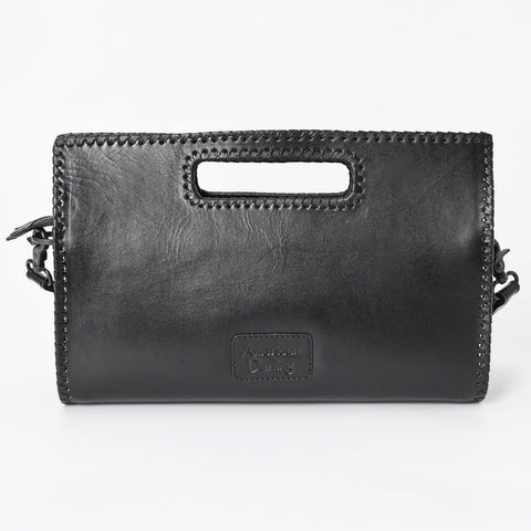 ADBGZ755B Black Hand Tooled Leather Clutch Wallet - Western Floral Cutout Handle Purse