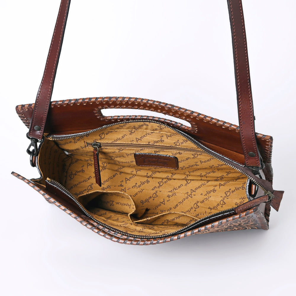 ADBGZ755 Hand Tooled Leather Clutch Wallet - Western Floral Cutout Handle Purse