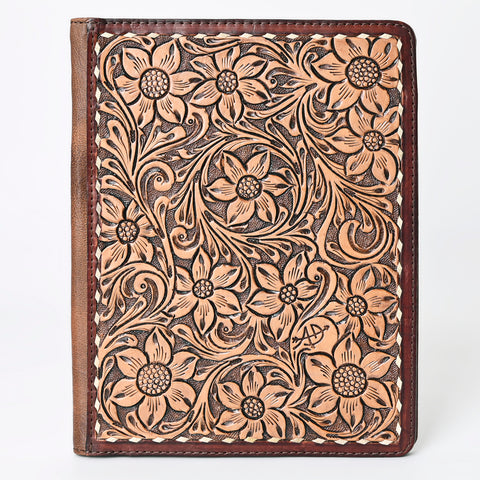 American Darling Hand Tooled Leather Portfolio Bag -Floral Carved Tablet Sleeve