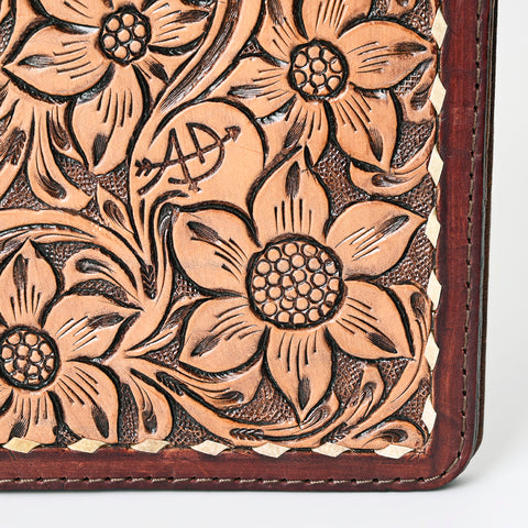 American Darling Hand Tooled Leather Portfolio Bag -Floral Carved Tablet Sleeve