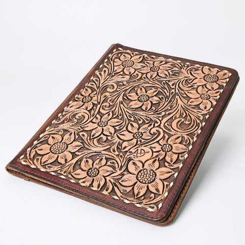 American Darling Hand Tooled Leather Portfolio Bag -Floral Carved Tablet Sleeve