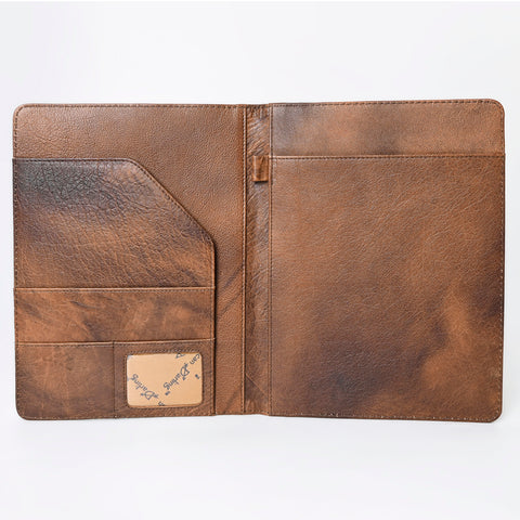 American Darling Hand Tooled Leather Portfolio Bag -Floral Carved Tablet Sleeve
