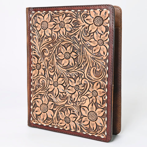 American Darling Hand Tooled Leather Portfolio Bag -Floral Carved Tablet Sleeve