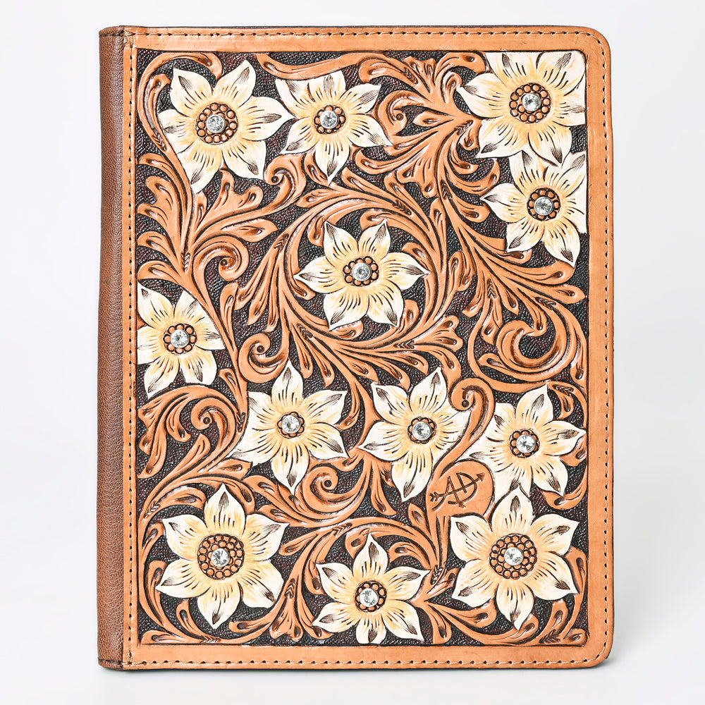 ADBG1185 Western Portfolio Bag Genuine Leather with Floral Hand Tooled Carving Women Bag