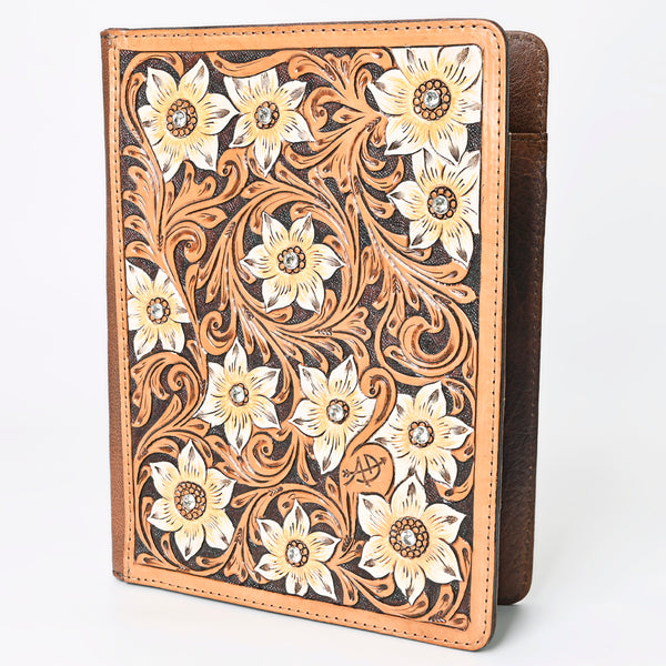 ADBG1185 Western Portfolio Bag Genuine Leather with Floral Hand Tooled Carving Women Bag