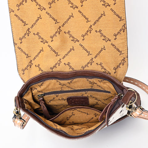 American Darling Hair-On Cowhide Hand Tooled Genuine Leather Messenger Bag
