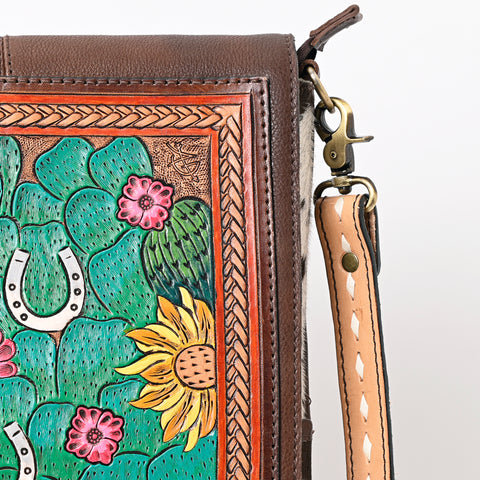 American Darling Hair-On Cowhide Hand Tooled Genuine Leather Messenger Bag