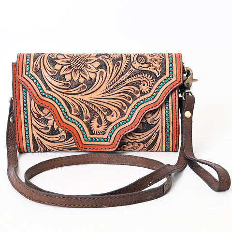 American Darling Hand Tooled Floral Carved Genuine Leather Small Cross body Bag