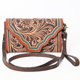 ADBGA393 Tooled Leather Wallet Bag with Turquoise Stud Trim & Floral Design