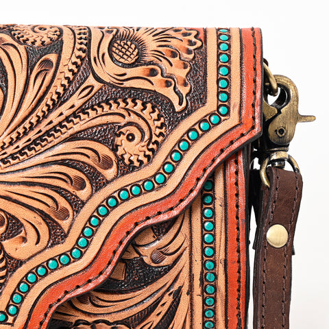 American Darling Hand Tooled Floral Carved Genuine Leather Small Cross body Bag